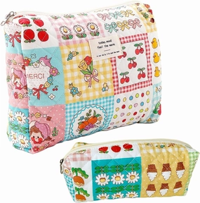 Makeup Bag Pencil Case Quilted Cotton Floral Large Makeup Bag Pencil Bag, Cute Ice Cream Cherry Lightweight Coquette Cosmetic Pouch