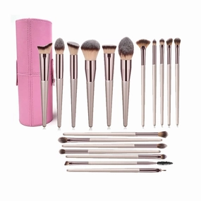 Makeup Brush Set 18 Pcs Foundation Powder Concealers Eye shadows Blush Makeup Brush Champagne Brushes with Holder
