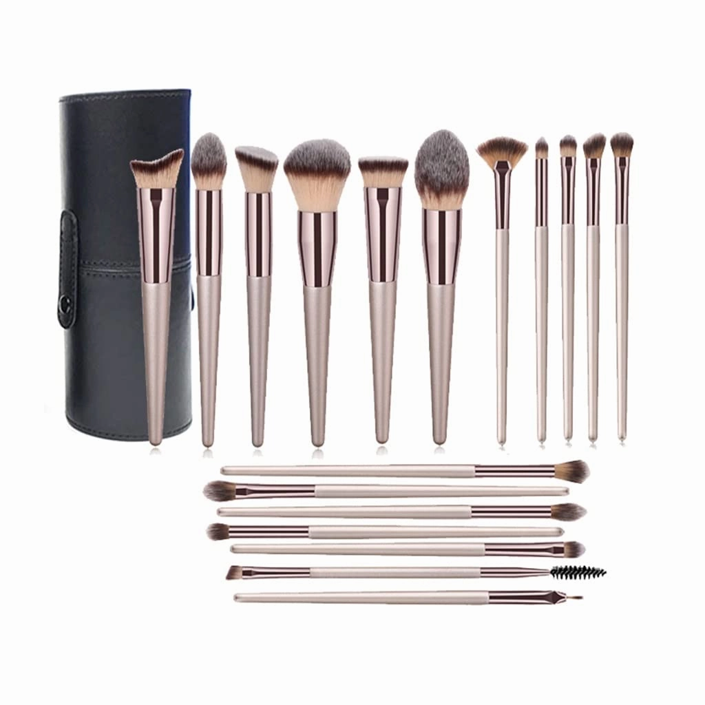Makeup Brush Set 18 Pcs Foundation Powder Concealers Eye shadows Blush Makeup Brush Champagne Brushes with Holder