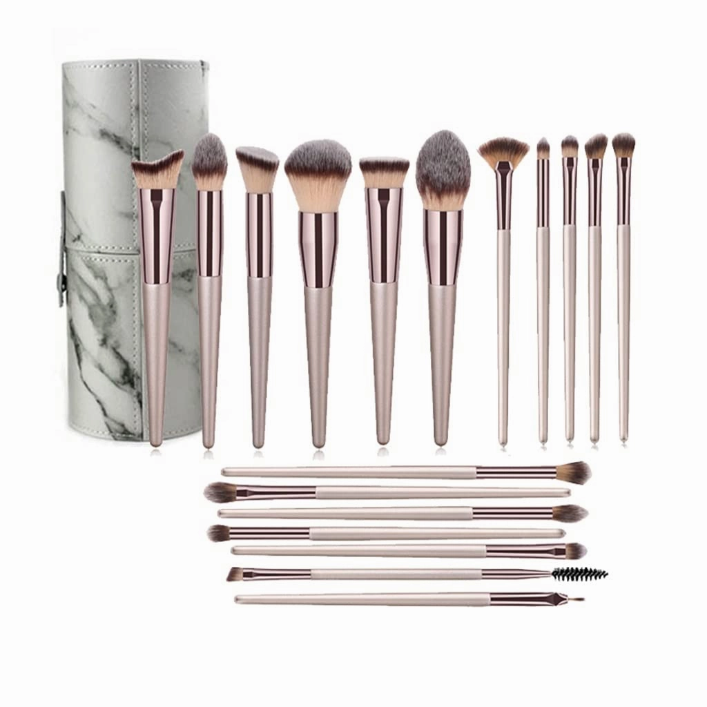 Makeup Brush Set 18 Pcs Foundation Powder Concealers Eye shadows Blush Makeup Brush Champagne Brushes with Holder