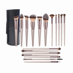 Makeup Brush Set 18 Pcs Foundation Powder Concealers Eye shadows Blush Makeup Brush Champagne Brushes with Holder