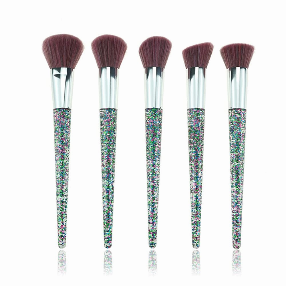 Makeup Brush Set 5pcs Premium Synthetic Makeup Brushes Professional Brushes Set Quicksand Kabuki Make up Brush Kit Foundation Powder Blush Contour concealer Makeup Brushes Set Durable Aluminum Ferrule Acrylic Handle 12