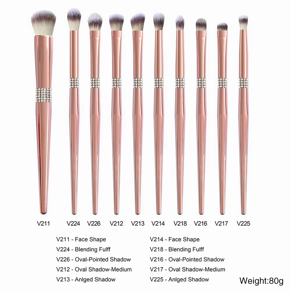 Makeup Brush Set with Holder, 14 Piece Rose Gold Professional Brushes, Pink Crystal Travel Case (14支电镀玫瑰金 Opp)
