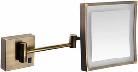 Makeup Mirror Lighted Vanity Bathroom Square Mirror with 360 Degree Swivel Rotation, Flexible Gooseneck, and Locking Suction (Color : Antique Color, Size : USB)