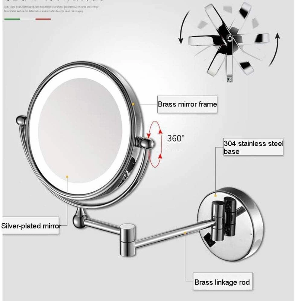 Makeup Mirror Vanity Mirror Bathroom Wall Mount Mirror,LED Makeup Mirror Folding Telescopic Beauty Mirror Magnification for Dressing Tables Bedroom Cosmetic Mirror