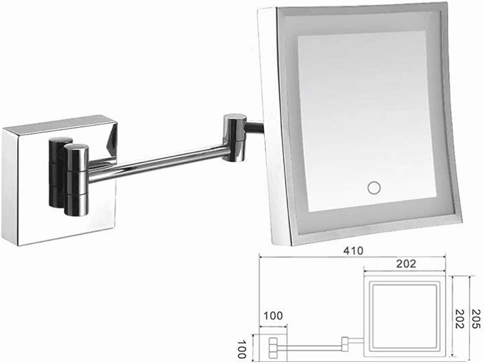 Makeup Mirror Vanity Mirror Vanity Mirrors,Square Touch LED Single-Sided Makeup Mirror with Light Folding Extension Mirror Bathroom Wall-Mounted Magnifying Beauty Mirror Cosmetic Mirror