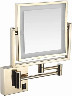 Makeup Mirror Vanity Mirror Wall Mounted Mirror,Square Double-Sided LED Makeup Mirror Folding Telescopic Mirror Bathroom Magnifying Beauty Mirror with Light Cosmetic Mirror (Color : Zirconium Gold,