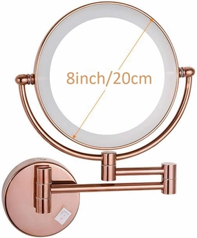 Makeup Vanity Mirror,LED Lighted Two-Sided Bathroom Mirror 3X Magnification Wall Mounted Beauty Mirror Extendable Cosmetic Mirror Hardwired Connection,Black(Rose Gold)