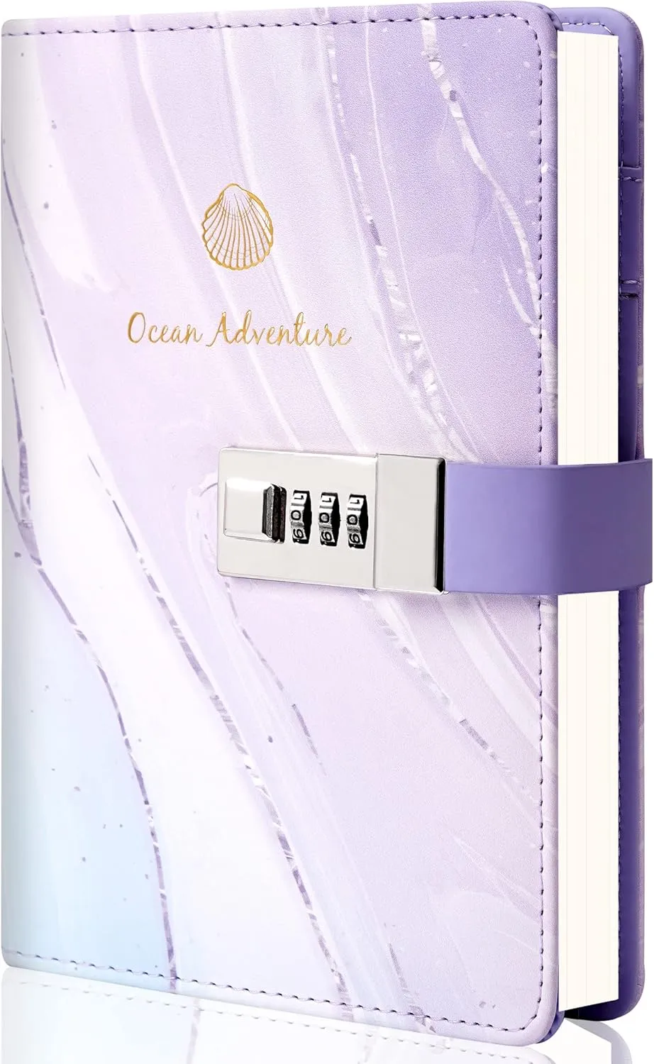 Marble Diary with Lock for Girls Women Leather Journal with Lock Diary for Women with Pen Holder Refillable Personal Password Locking Diary B6 Girls Diary with Combination Lock, 8.2 × 5.3 inches, Purple