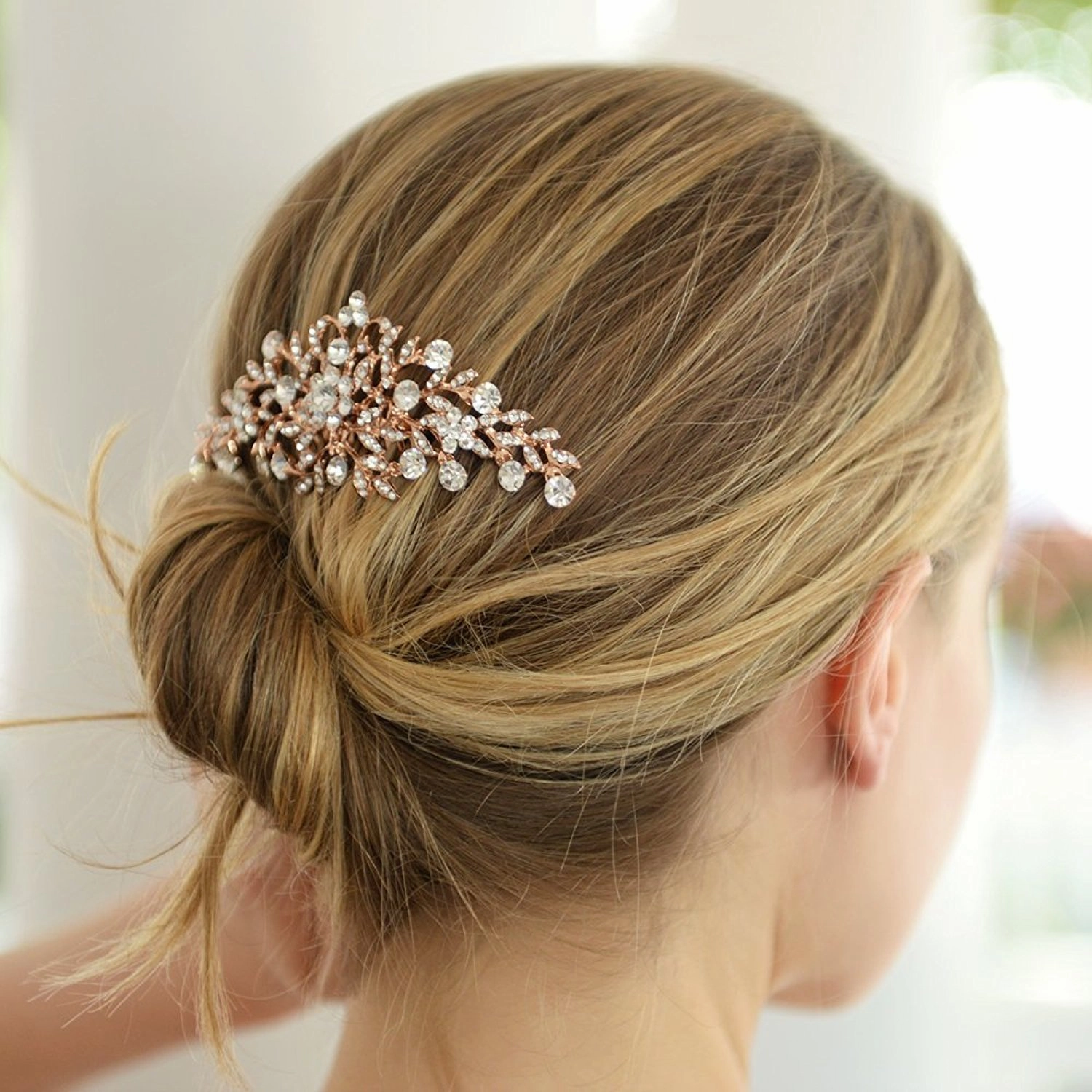 Mariell Rose Gold Crystal Vine Bridal Hair Comb, Wedding or Prom Hair Jewelry Accessory for Women, Brides