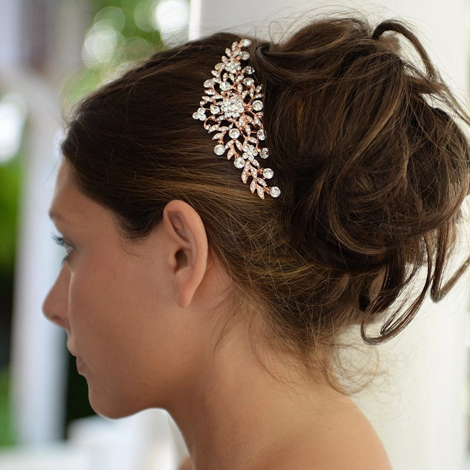 Mariell Rose Gold Crystal Vine Bridal Hair Comb, Wedding or Prom Hair Jewelry Accessory for Women, Brides