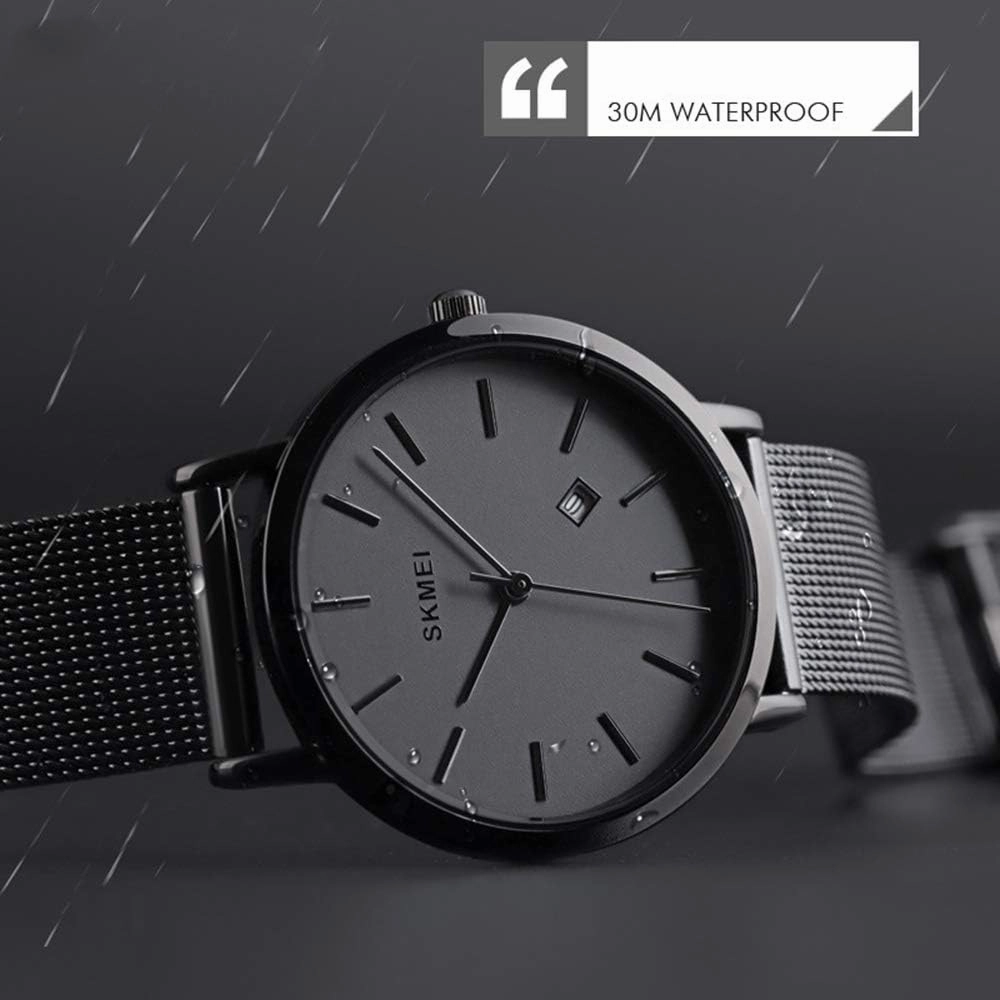 MASTOP Men Women Watch Minimalist Analog Quartz Rose Gold with Silver Stainless Steel Mesh Band Ultra Thin Watch