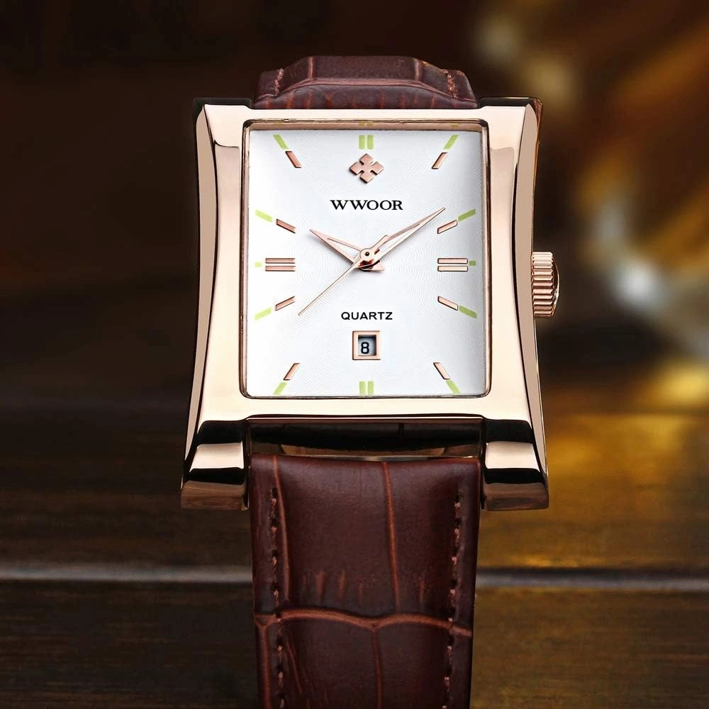 MASTOPMen's Quartz Watches Leather Waterproof Analog Date Classic Business Rectangle Fashion Minimalist Wrist Watch