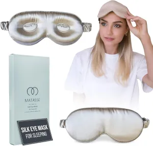 MATASSE Silk Eye Mask for Sleeping with Adjustable Elastic Band - 3D Contoured, Eye Cover Sleep Mask w/Genuine Mulberry Silk Including The Strap for Women, Men (Champagne)