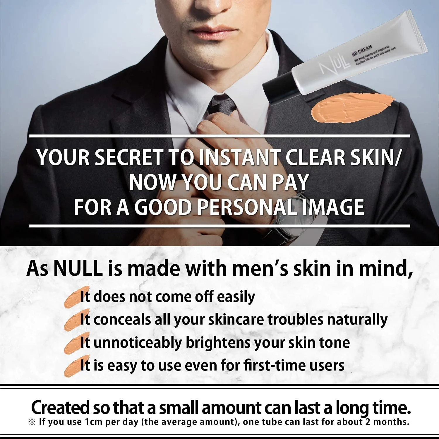[Matte Finish] NULL mens BB Cream, Mens concealer, Tinted Moisturizer broad spectrum SPF30 PA  , CC cream, Revitalising Nourishing Tone Up Cream, Natural Cover, 0.7oz Made in Japan (Ochre)