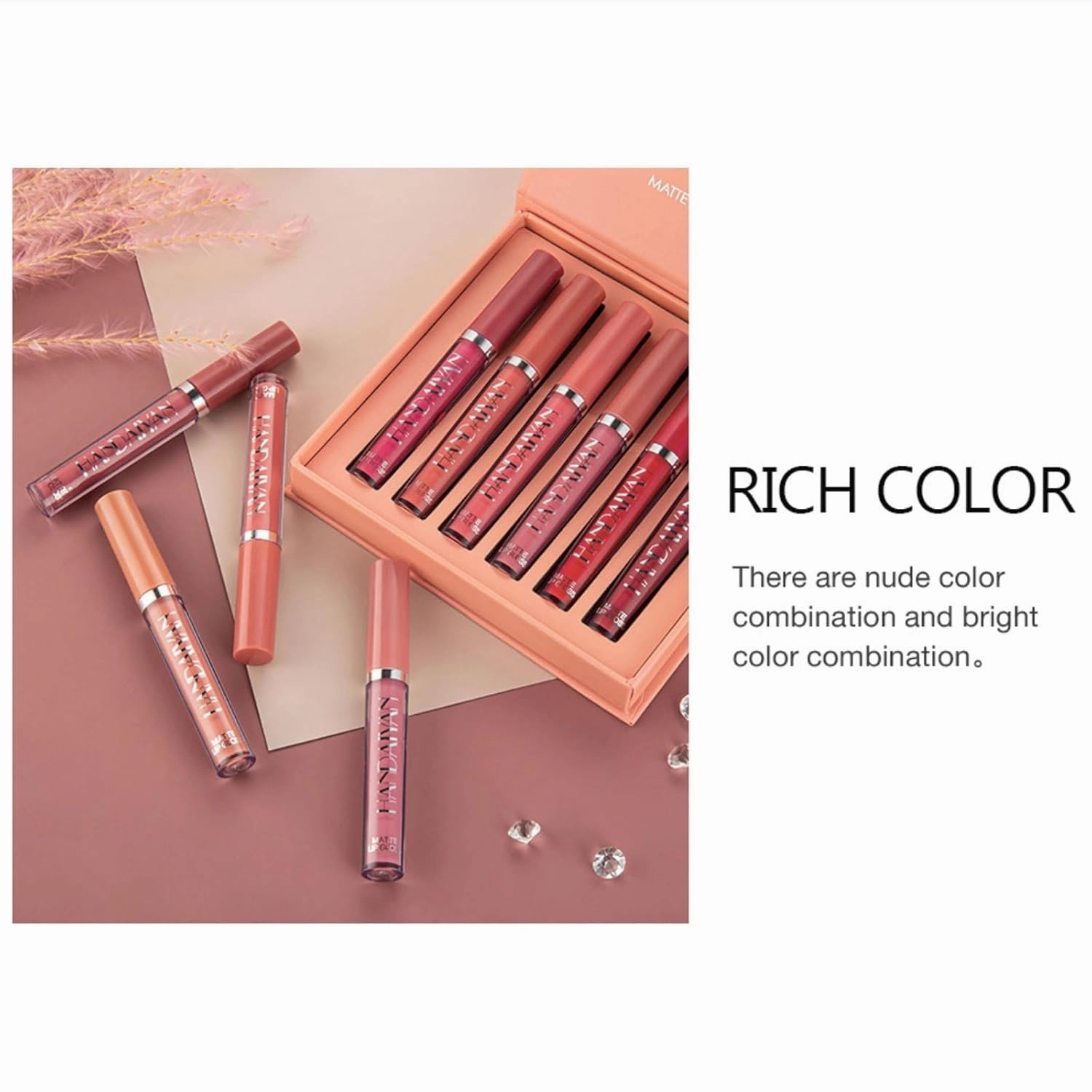 Matte Liquid Lipstick Set - 6 Colors A/B Collection, Long-lasting Waterproof, Non-Fading, Soft Velvet Matte Lip Tint, Moisturizing & Non-Drying (Dark, Medium)