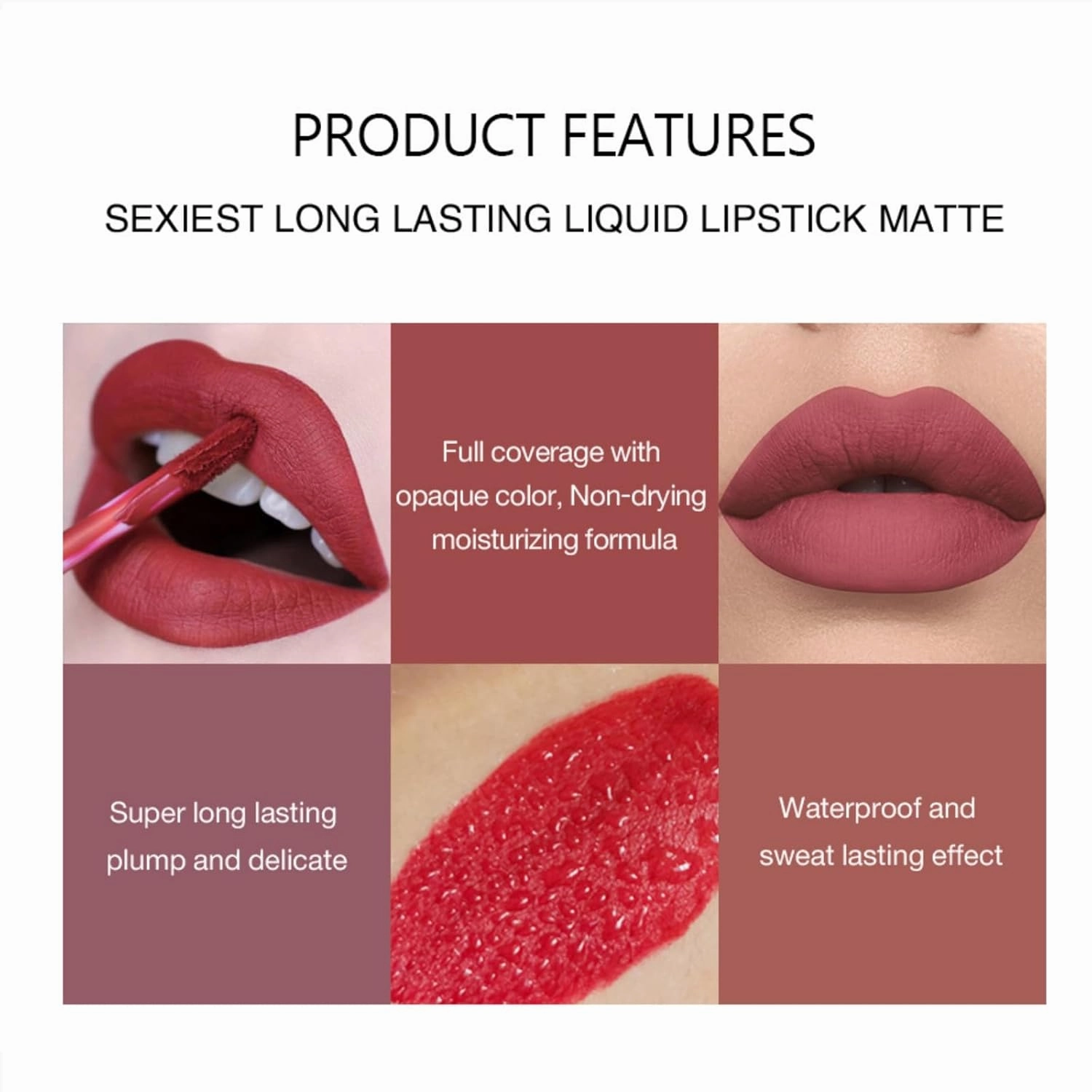 Matte Liquid Lipstick Set - 6 Colors A/B Collection, Long-lasting Waterproof, Non-Fading, Soft Velvet Matte Lip Tint, Moisturizing & Non-Drying (Dark, Medium)