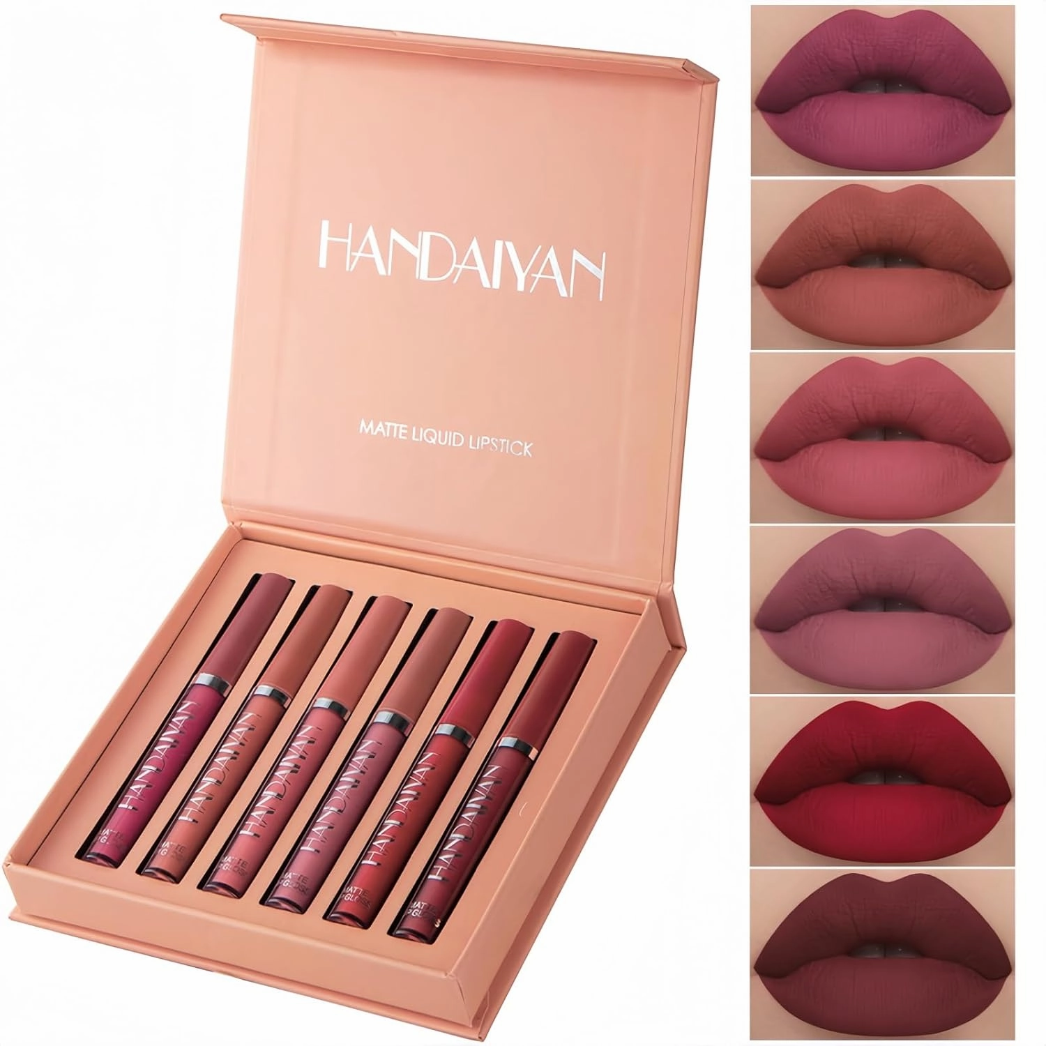Matte Liquid Lipstick Set - 6 Colors A/B Collection, Long-lasting Waterproof, Non-Fading, Soft Velvet Matte Lip Tint, Moisturizing & Non-Drying (Dark, Medium)