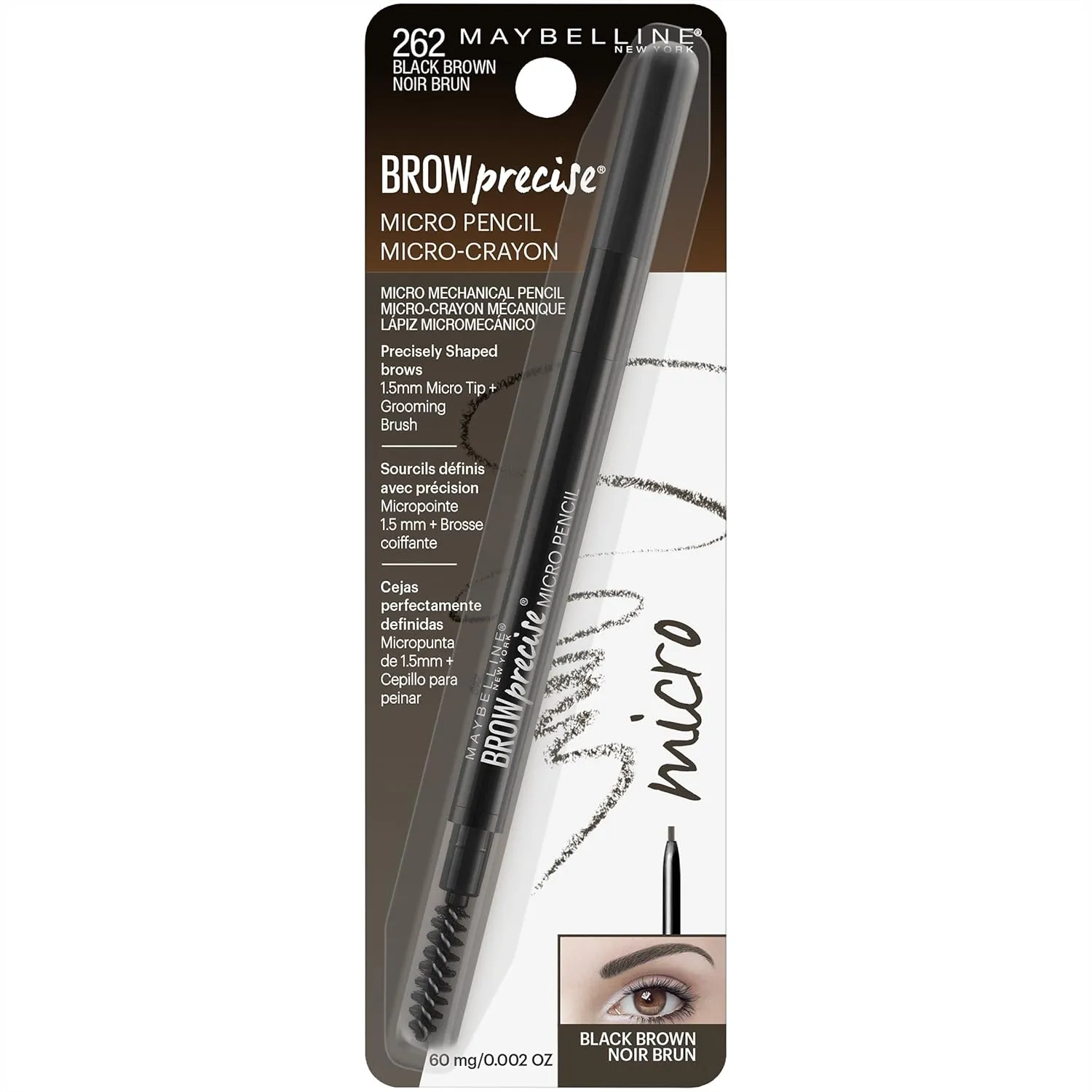 Maybelline Brow Precise Micro Eyebrow Pencil Makeup, Black Brown, 0.002 Ounce