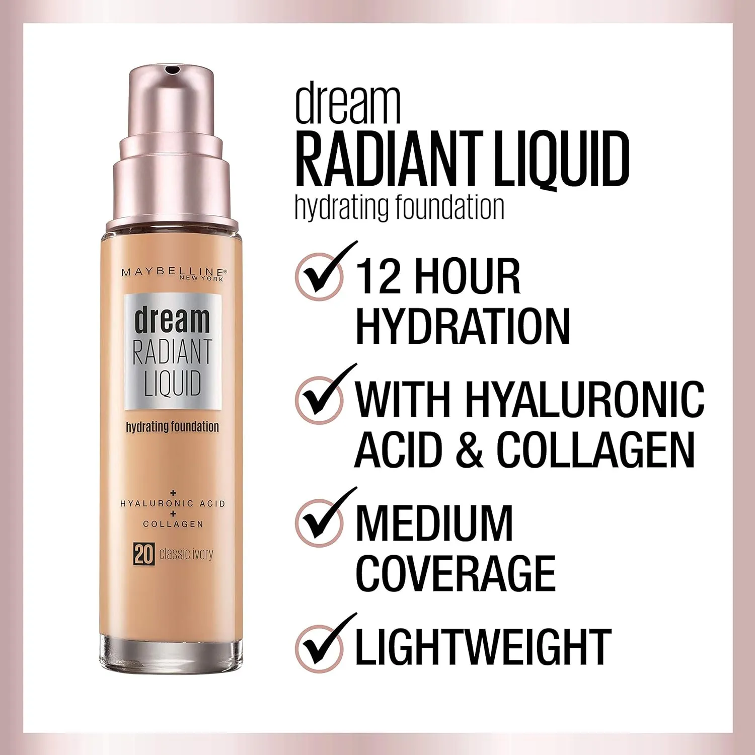 Maybelline Dream Radiant Liquid Medium Coverage Hydrating Makeup, Lightweight Liquid Foundation, Honey Beige, 1 Count