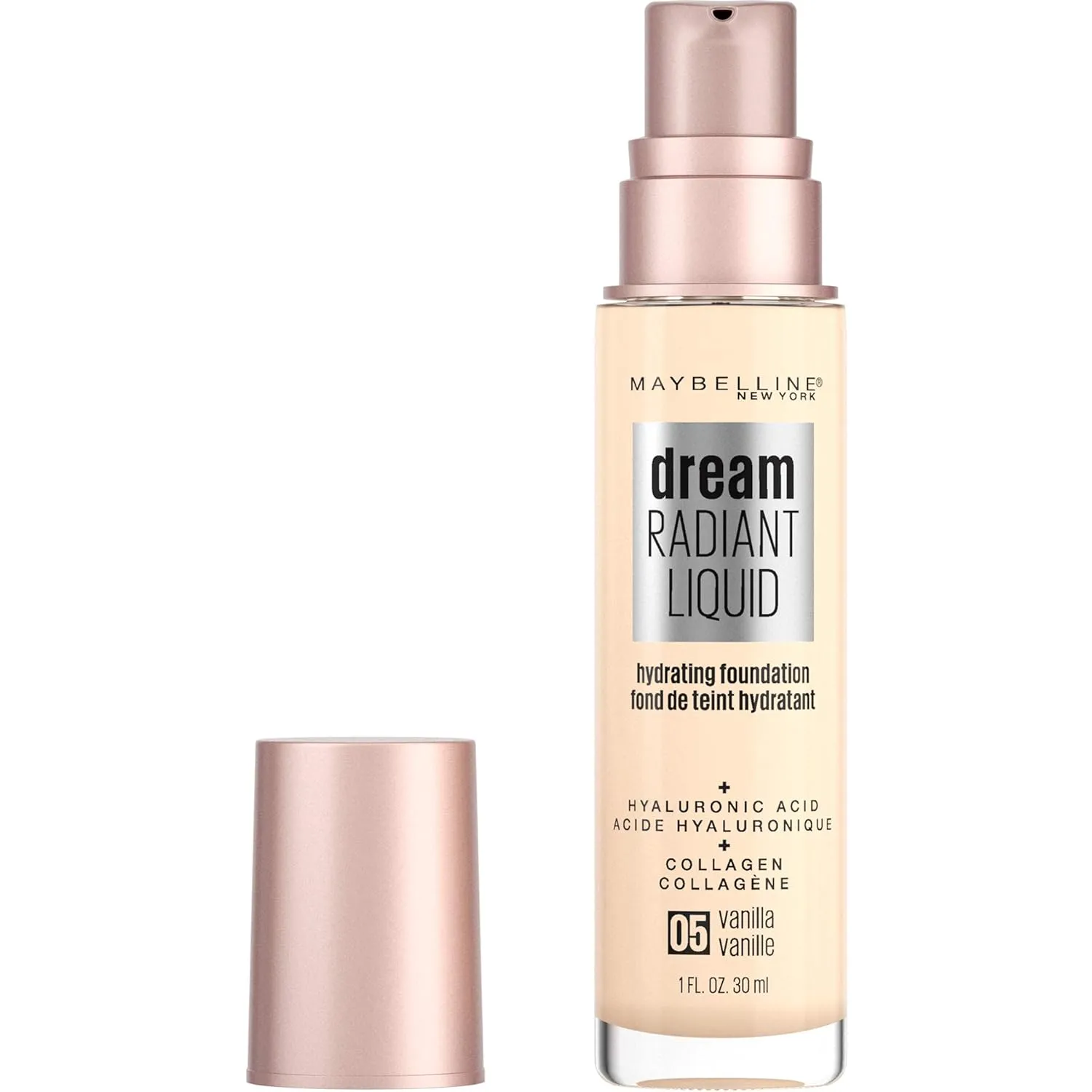 Maybelline Dream Radiant Liquid Medium Coverage Hydrating Makeup, Lightweight Liquid Foundation, Vanilla, 1 Fl; Oz