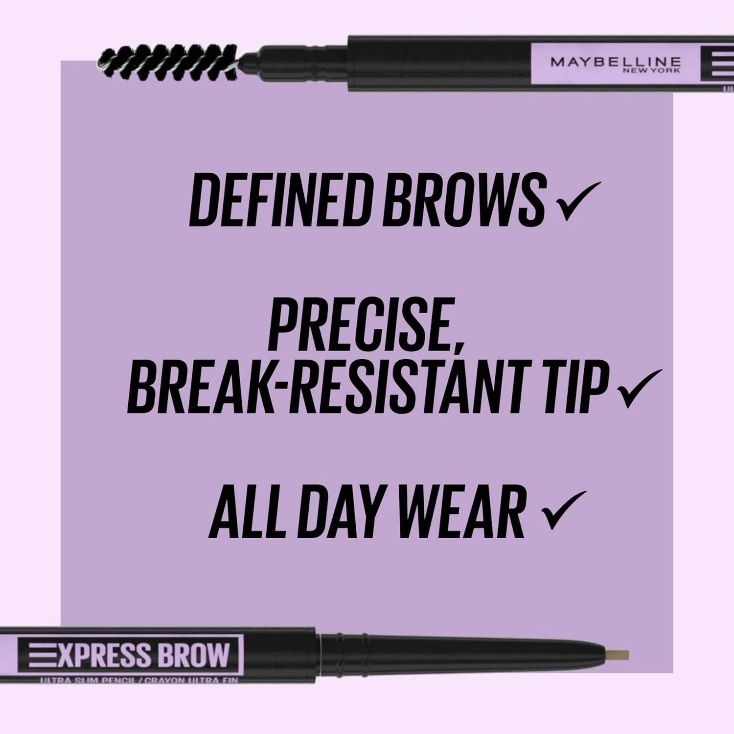 Maybelline Express Brow Ultra Slim Deep Brown Eyebrow Pencil and Super Lock Clear Brow Gel Bundle