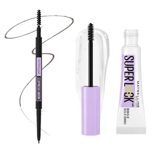Maybelline Express Brow Ultra Slim Deep Brown Eyebrow Pencil and Super Lock Clear Brow Gel Bundle