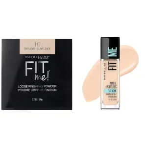 Maybelline Fit Me Loose Setting Powder, Face Powder Makeup & Finishing Powder, Fair Light, 1 Count   Fit Me Matte   Poreless Liquid Foundation Makeup, Natural Ivory, 1 Count
