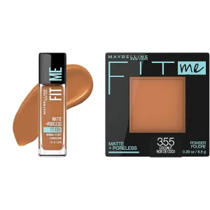 Maybelline Fit Me Matte   Poreless Liquid Foundation Makeup & Pressed Powder Face Makeup, Warm Coconut & Coconut, 1 Count Each