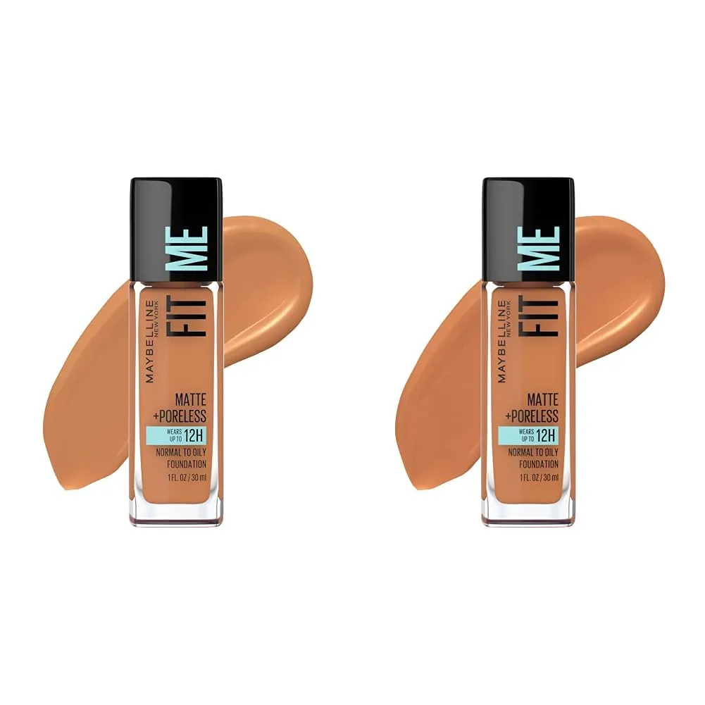 Maybelline Fit Me Matte   Poreless Liquid Foundation Makeup Bundle with Classic Tan and Spicy Brown Shades, 1 Count Each