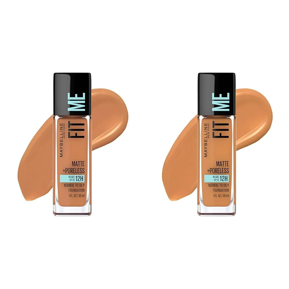 Maybelline Fit Me Matte   Poreless Liquid Foundation Makeup Bundle with Classic Tan and Warm Sun Shades, 1 Count Each