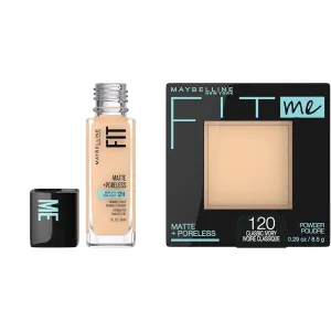 Maybelline Fit Me Matte   Poreless Liquid Oil-Free Foundation Makeup & Fit Me Matte   Poreless Pressed Face Powder Makeup & Setting Powder, Classic Ivory, 1 Count