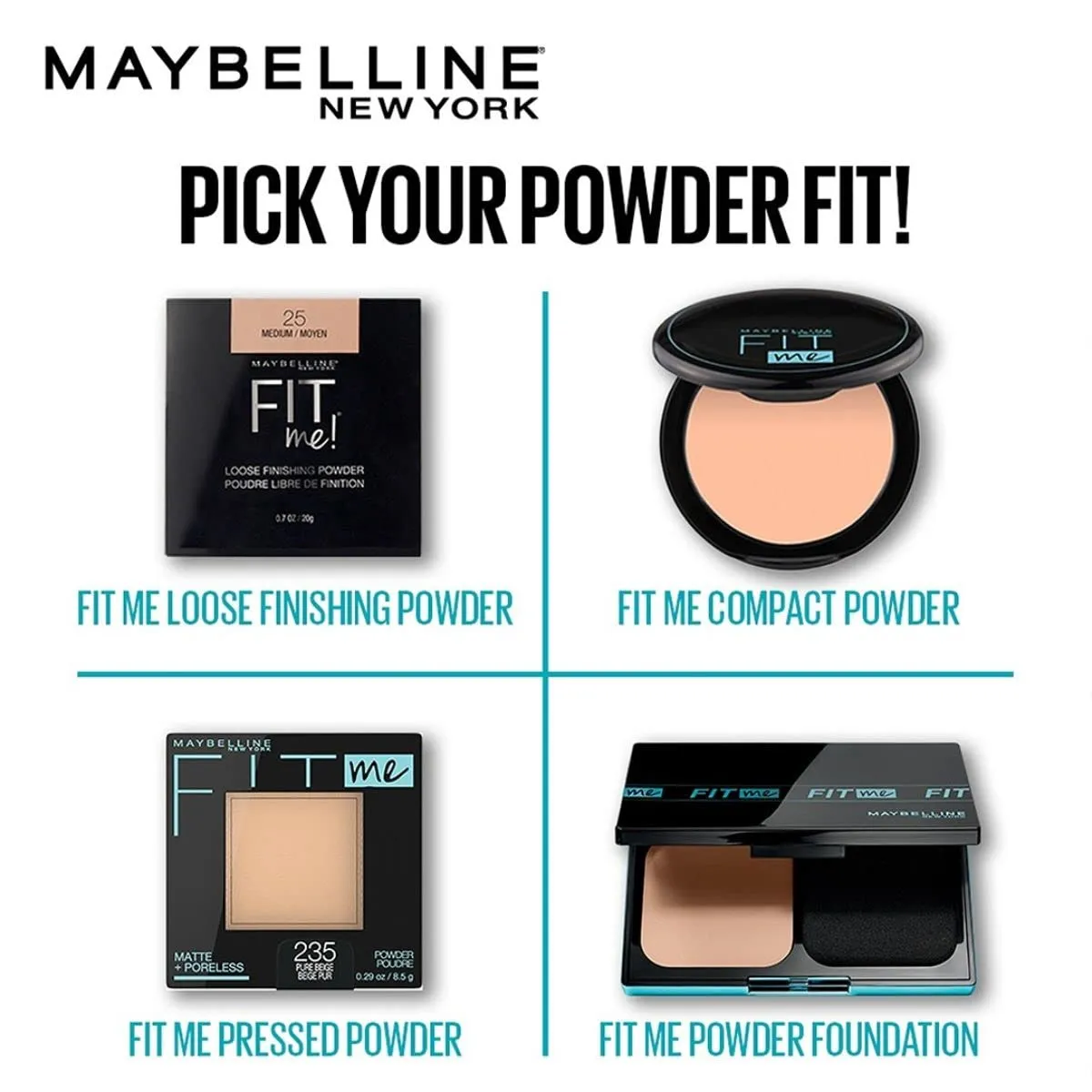 Maybelline Fit Me Matte   Poreless Pressed Face Powder Makeup, Pure Beige, 1 Count (Pack of 4)