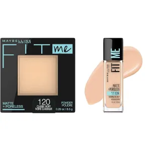 Maybelline Fit Me Matte   Poreless Pressed Powder Classic Ivory 1 Count & Liquid Foundation Creamy Beige 1 Count Bundle