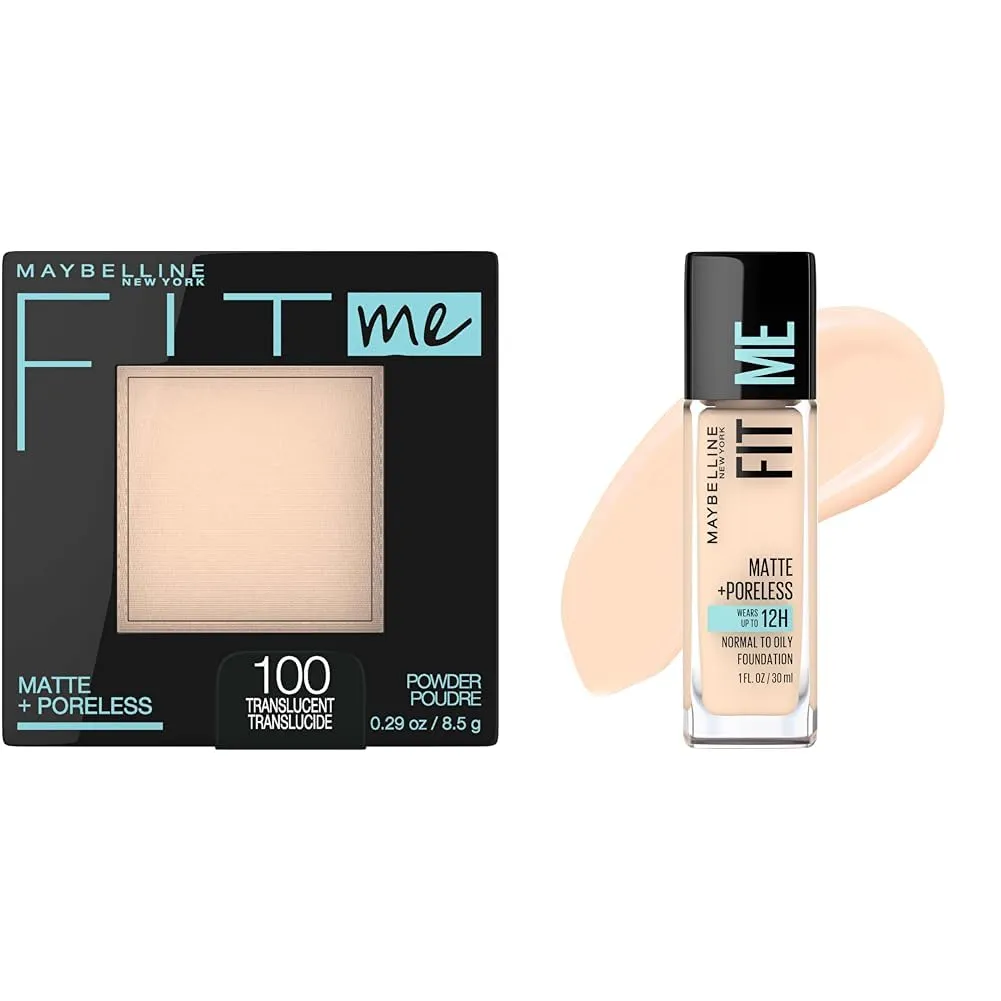 Maybelline Fit Me Matte   Poreless Pressed Powder, Translucent, 1 Count & Fit Me Matte   Poreless Liquid Foundation, Fair Ivory, 1 Count Bundle