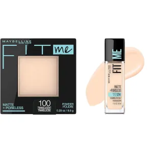 Maybelline Fit Me Matte   Poreless Pressed Powder, Translucent, 1 Count & Fit Me Matte   Poreless Liquid Foundation, Fair Ivory, 1 Count Bundle