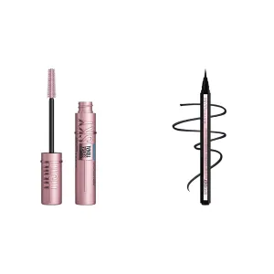 Maybelline Lash Sensational Sky High Waterproof Mascara Makeup, Volumizing, Lengthening, Defining & Hyper Easy Liquid Pen No-Skip Eyeliner, Satin Finish, Waterproof Formula, Pitch Black