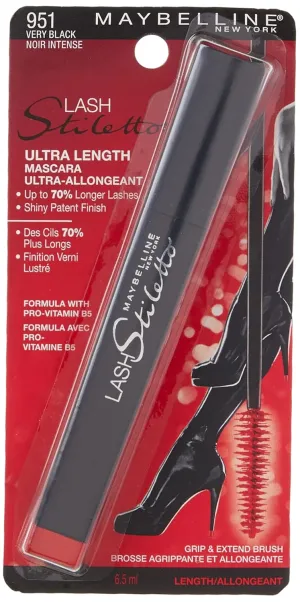 Maybelline Lash Stiletto Ultimate Length Washable Mascara, Very Black, 1 Count (Pack of 2)