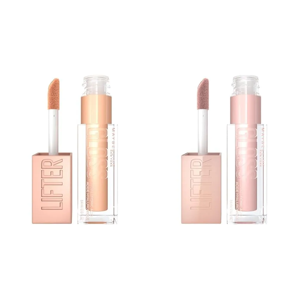 MAYBELLINE Lip Gloss Bundle with Hydrating Shine, Hyaluronic Acid, Sun Bronze and Ice Pink Shades, 2 x 0.18 Ounce
