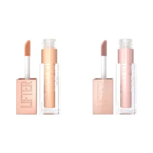 MAYBELLINE Lip Gloss Bundle with Hydrating Shine, Hyaluronic Acid, Sun Bronze and Ice Pink Shades, 2 x 0.18 Ounce