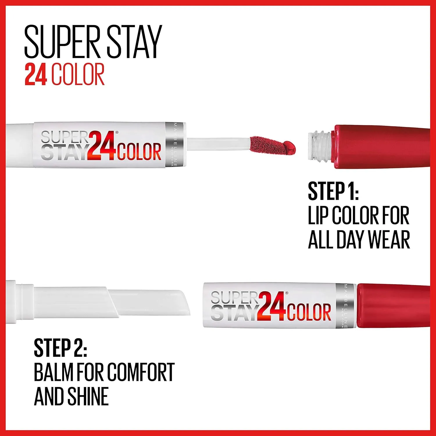 Maybelline Super Stay 24, 2-Step Liquid Lipstick Makeup, Long Lasting Highly Pigmented Color with Moisturizing Balm, Merlot Armour, Red, 1 Count