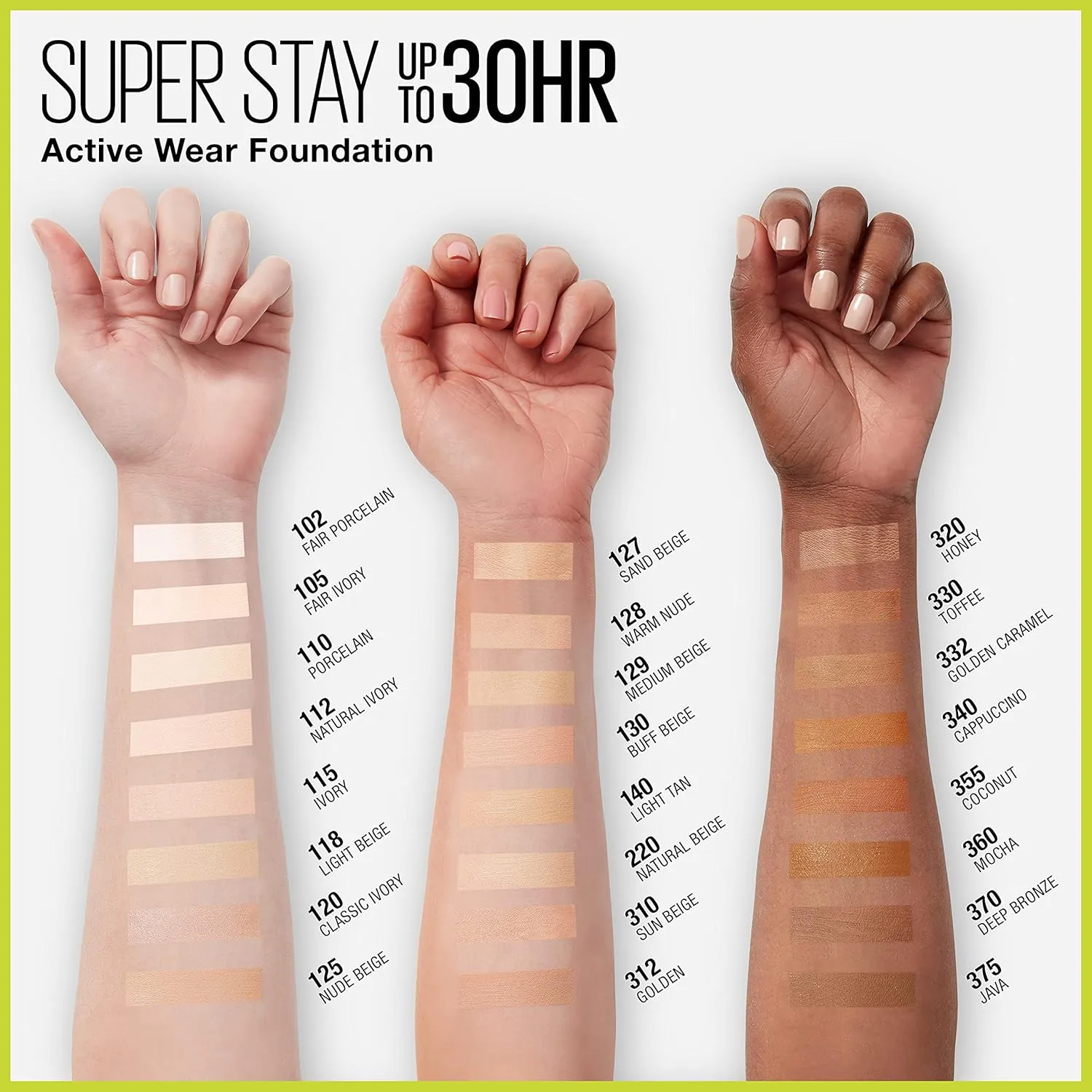 Maybelline Super Stay Full Coverage Liquid Foundation Active Wear Makeup, Up to 30Hr Wear, Transfer, Sweat & Water Resistant, Matte Finish, Ivory, 1 Count