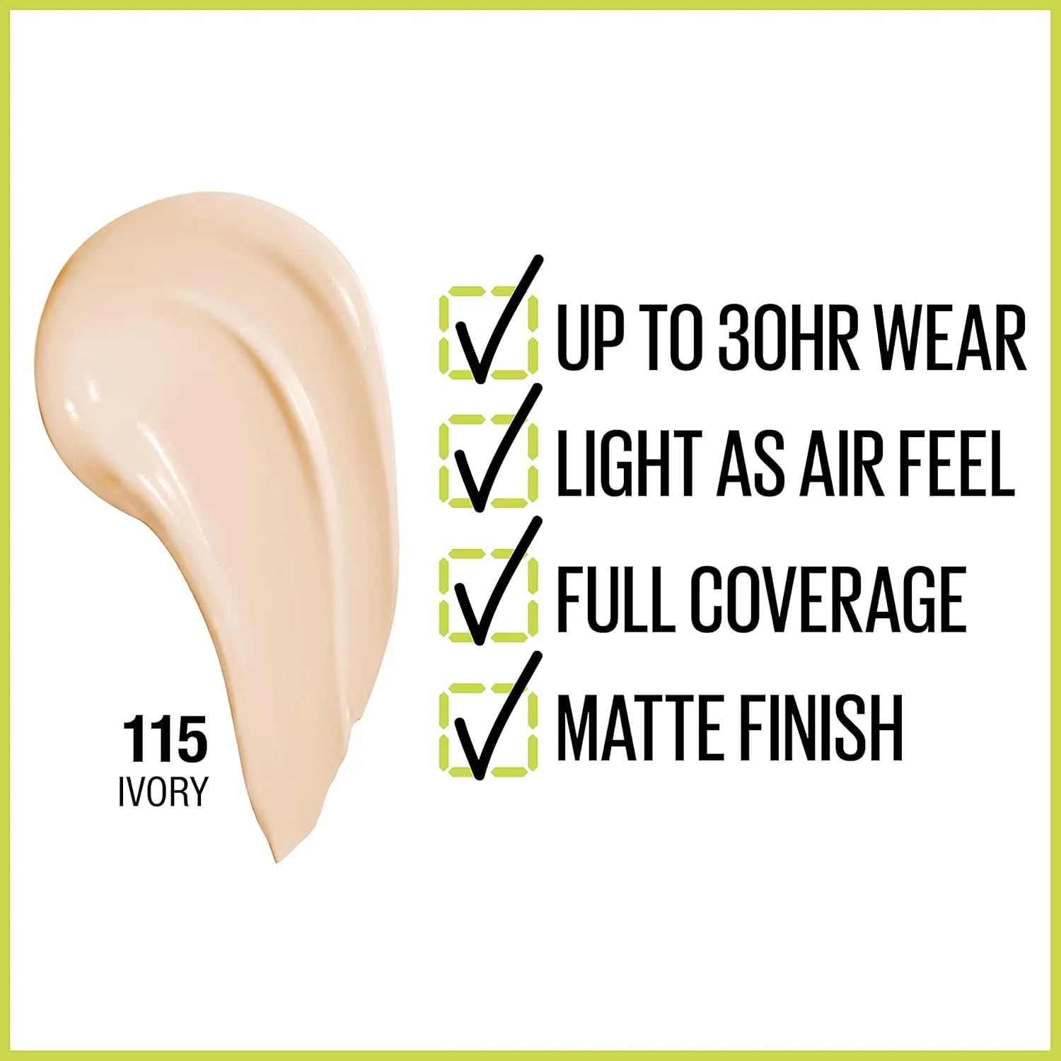 Maybelline Super Stay Full Coverage Liquid Foundation Active Wear Makeup, Up to 30Hr Wear, Transfer, Sweat & Water Resistant, Matte Finish, Ivory, 1 Count