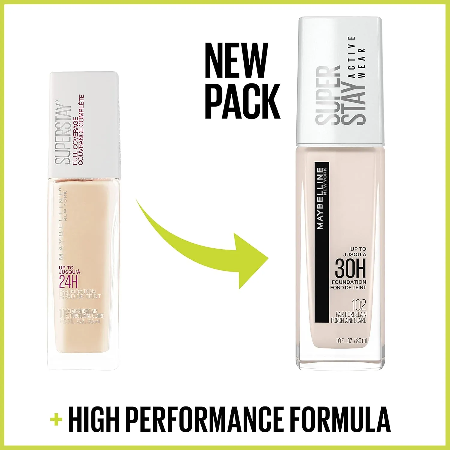 Maybelline Super Stay Full Coverage Liquid Foundation Active Wear Makeup, Up to 30Hr Wear, Transfer, Sweat & Water Resistant, Matte Finish, Ivory, 1 Count