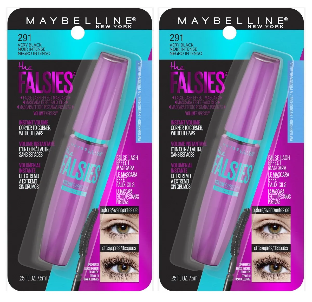 Maybelline Volum' Express Falsies Volumizing Waterproof Mascara, Very Black, 2 Count