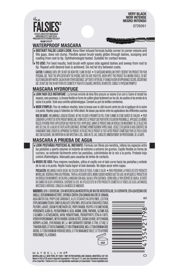 Maybelline Volum' Express Falsies Volumizing Waterproof Mascara, Very Black, 2 Count