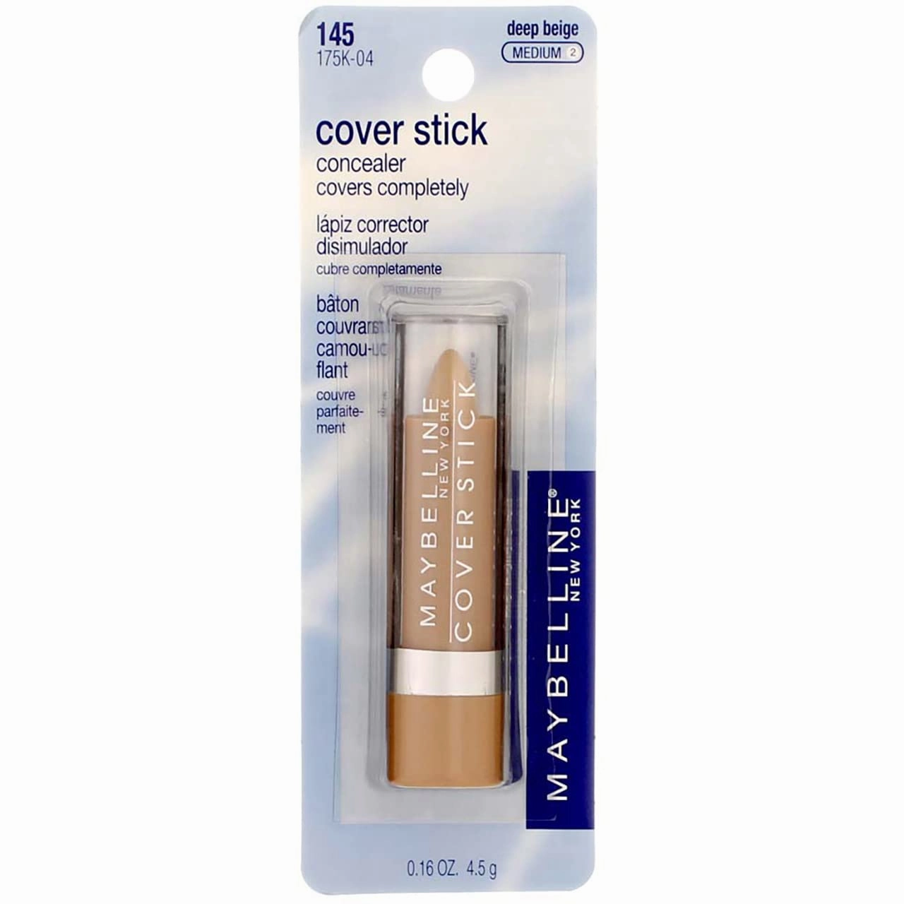 Maybelline Cover Stick Concealer, Deep Beige [145], 0.16 oz (Pack of 2)