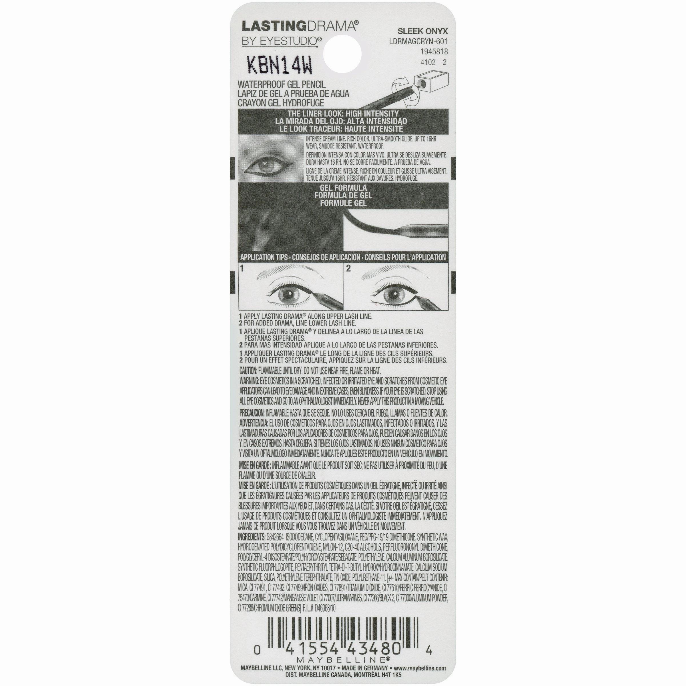 Maybelline Eyestudio Lasting Drama Waterproof Matte Gel Pencil Black Eyeliner Makeup, Sleek Onyx, 1 Count