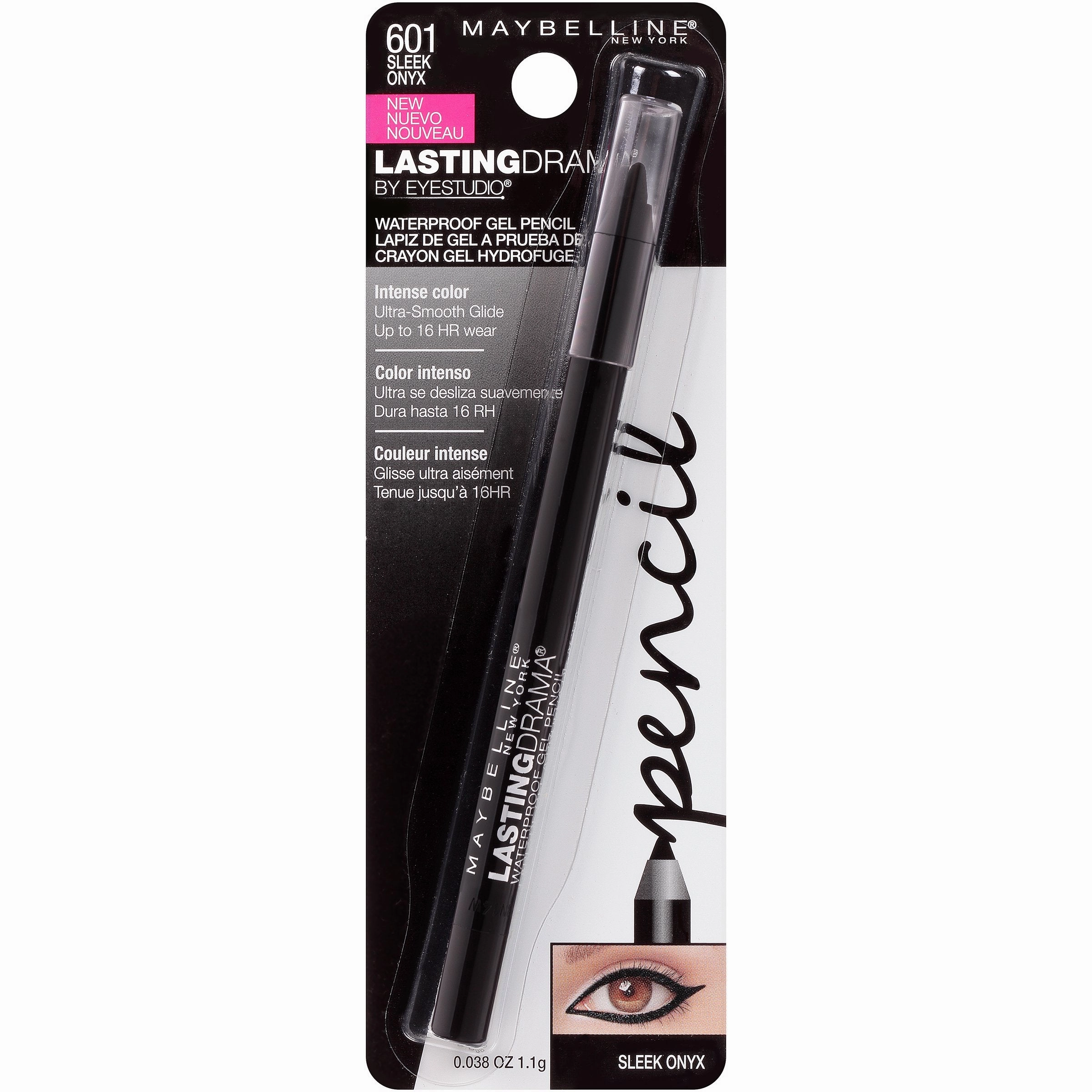 Maybelline Eyestudio Lasting Drama Waterproof Matte Gel Pencil Black Eyeliner Makeup, Sleek Onyx, 1 Count