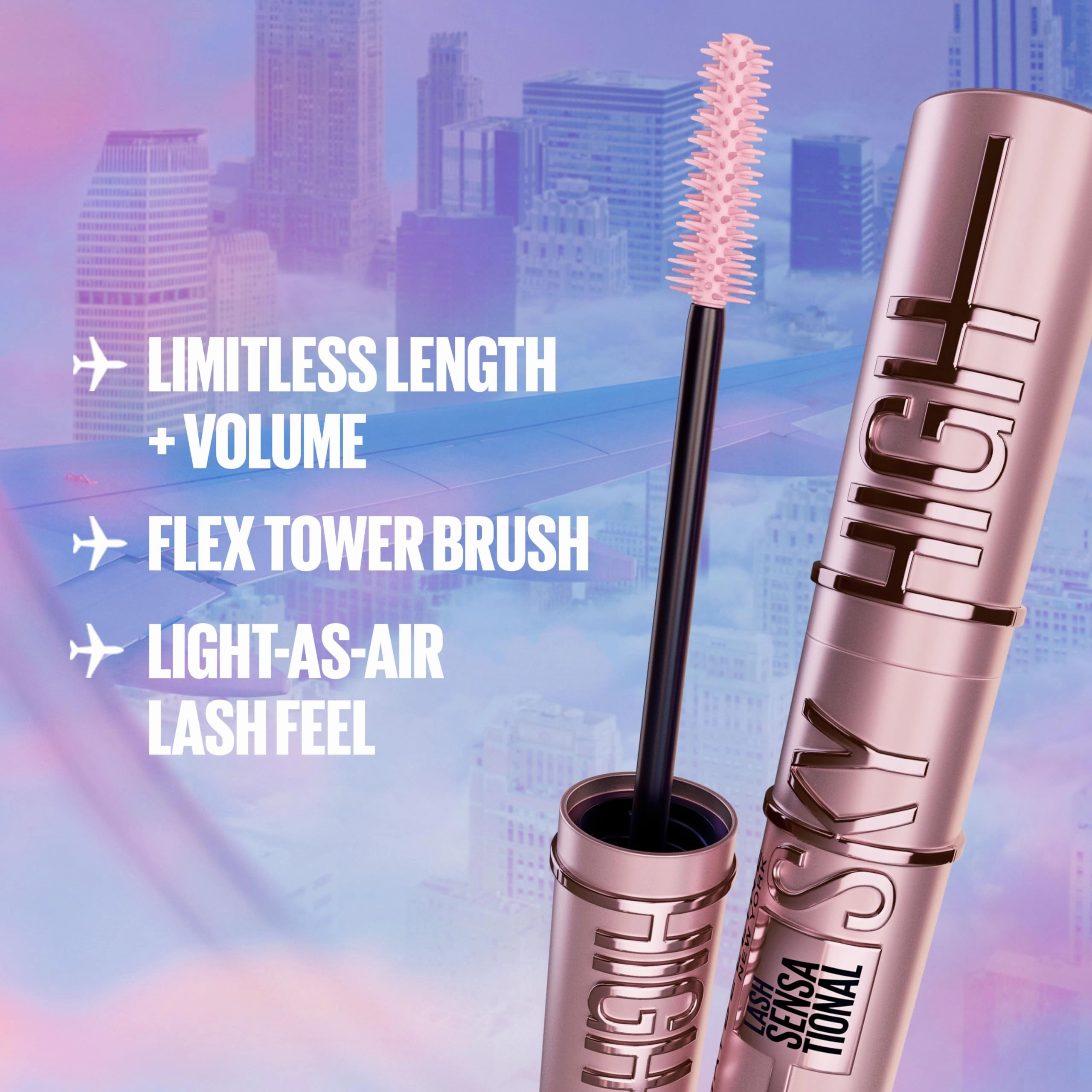 Maybelline Lash Sensational Sky High Waterproof Mascara Makeup, Volumizing, Lengthening, Defining, Curling, Multiplying, Buildable Formula, Brownish Black, 1 Count